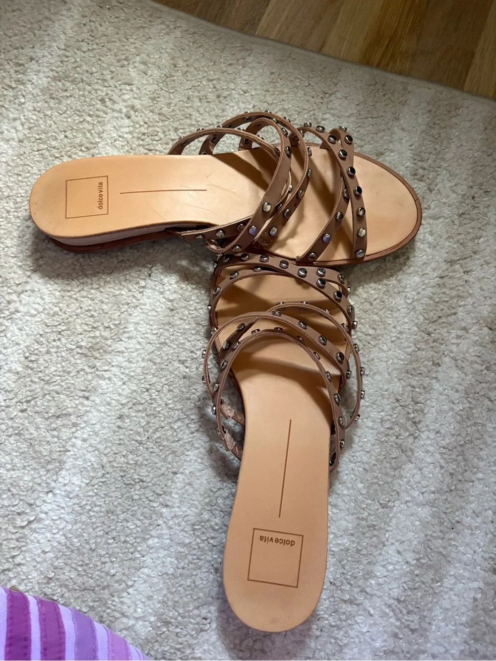 Dolce Vita Tan Studded Multi-Strap Slide Sandals